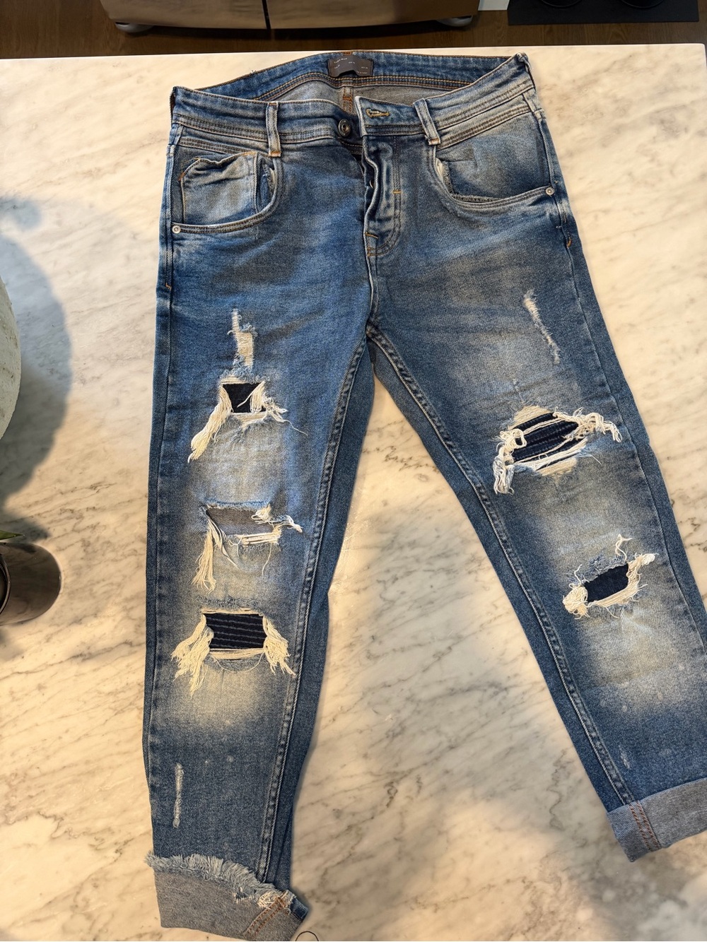 Zara Men's Distressed Blue Slim Jeans